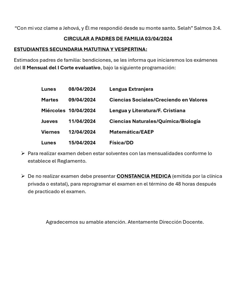 Circular a padres de familia.